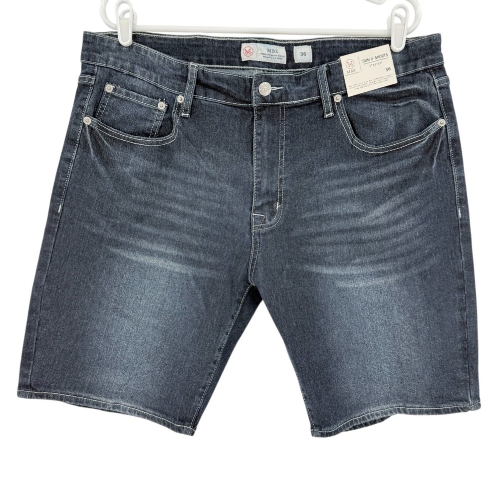 MBX Premium Denim Goods Men's Slim Fit Stretch Blue Denim Shorts Size 36 NWT